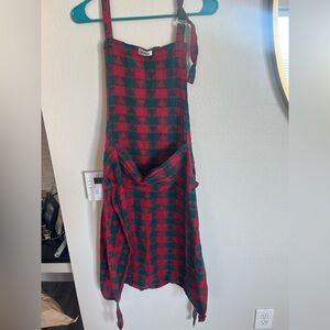 Dansk Red & Green Cotton Christmas tree Apron W/ Adjustable Neck Strap & pocket